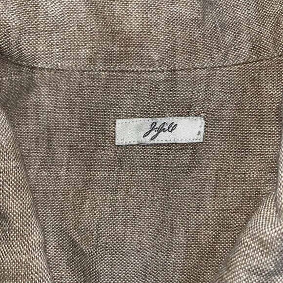 J. JILL 100% Linen Barn Chore Jacket Lagenlook Brass Buttons Oatmeal EUC  M/L - Picture 8 of 9